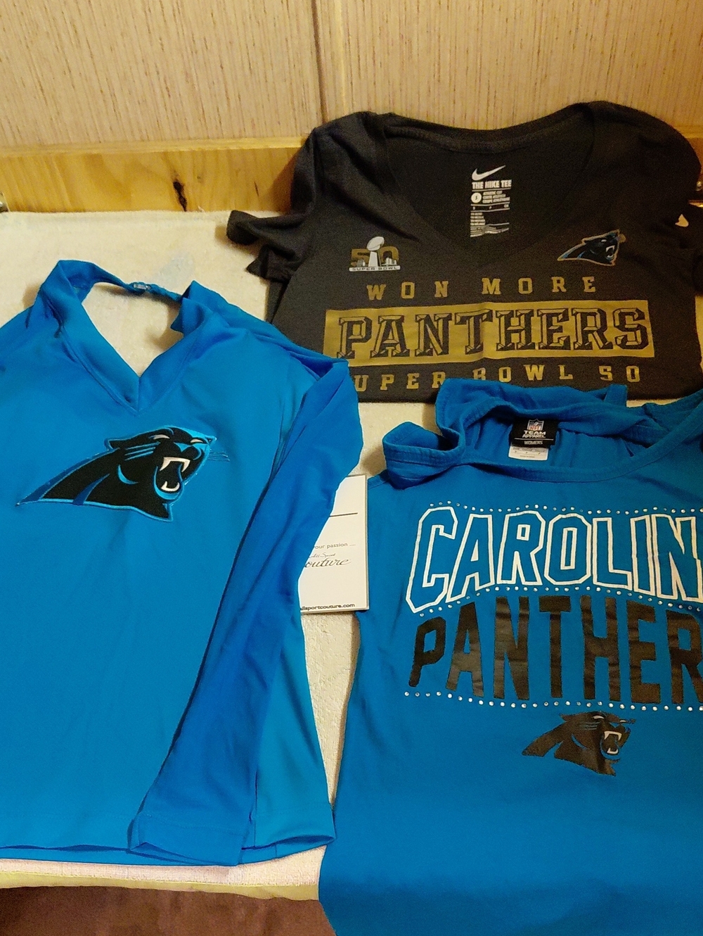 Carolina Panthers Women's Tops Bundle-1 NWT Halter, 2 Tees, XS & S